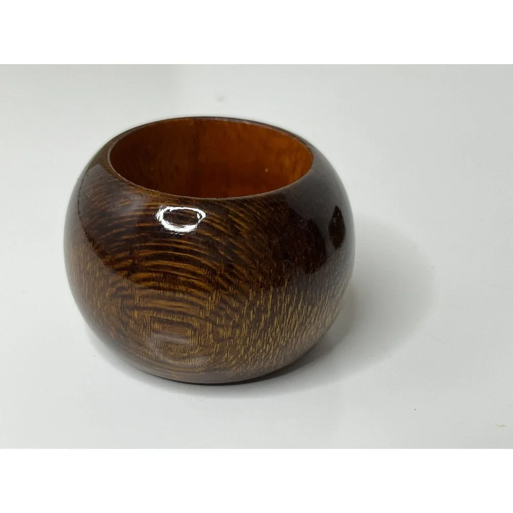 Wooden Glazed Wood Grain Brown Round Napkin Rings Set of 4 India